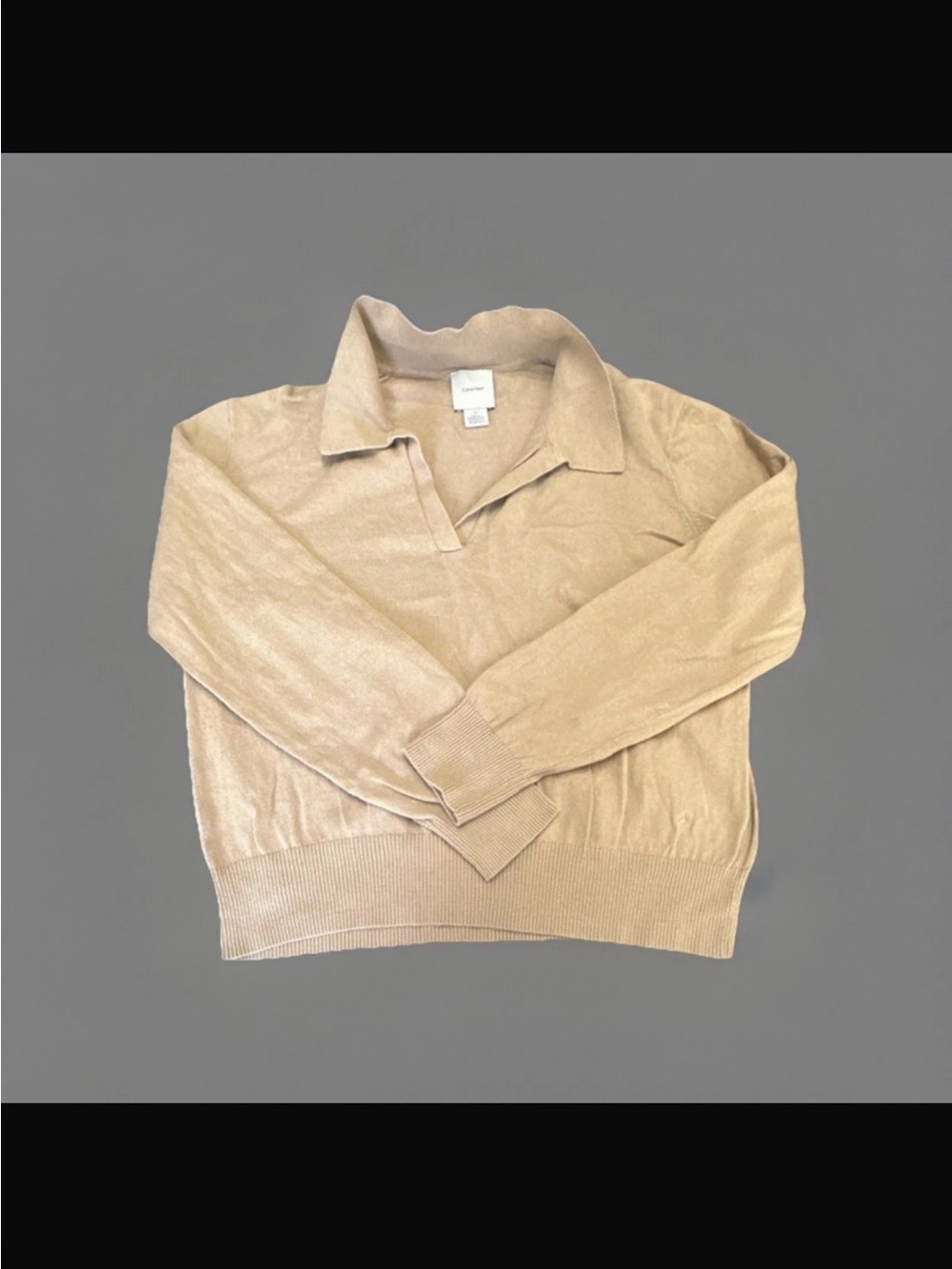 Calvin Klein Women's Beige Collared V-Neck Sweater